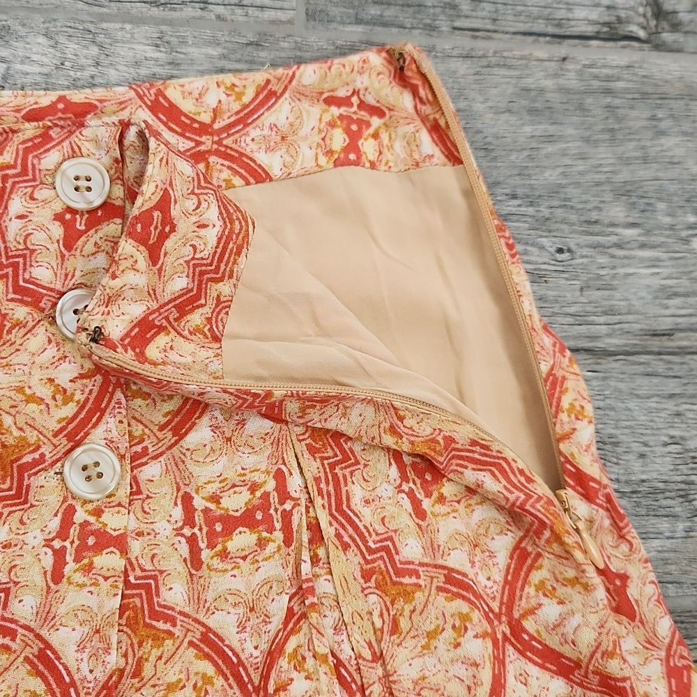 Free People Lovers Lane Orange Print Pleated Mini Skirt Buttons - Picture 4 of 6